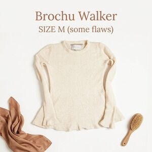 Brochu Walker Wool Cashmere Silk Peplum Sweater M Cream Quiet Luxury
